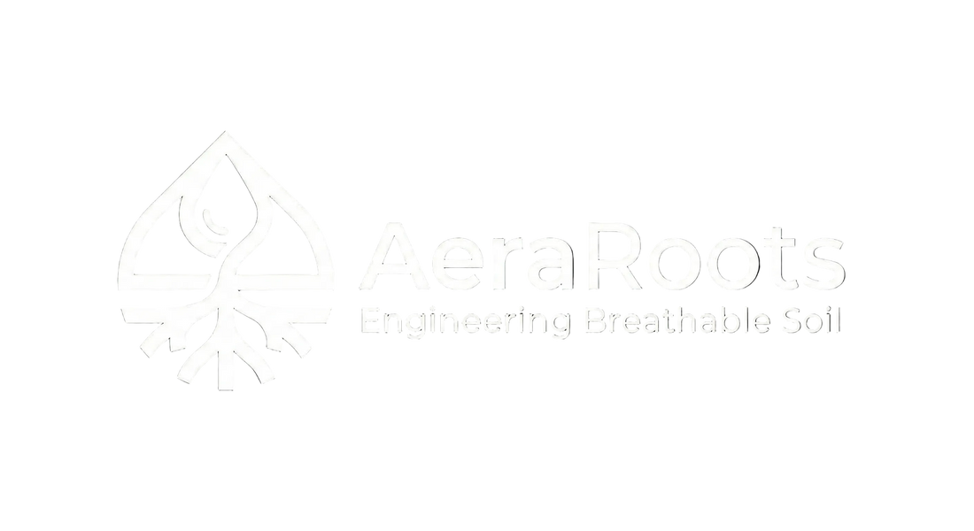AeraRoots logo with a leaf and root symbol on a black background